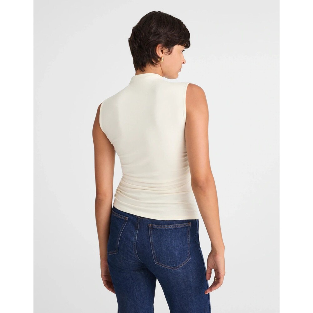 Madewell XS Ruched Mockneck Tank Top Vintage Ivory Slim Fit Sleeveless NWT - Picture 3 of 13